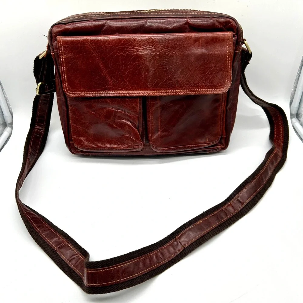 Leather‎ Messenger Bag Brown Business Laptop Shoulder Briefcase Handbag